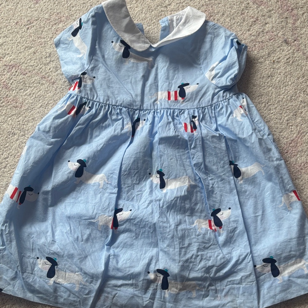 Jacadi Light Blue Puppy Print Cotton Dress